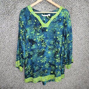 Soft‎ Surroundings Top Womens PS Petite Small Blue V Neck Tunic Floral Ladies
